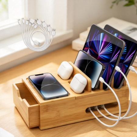 Bamboo Multi-Device Charging Organizer