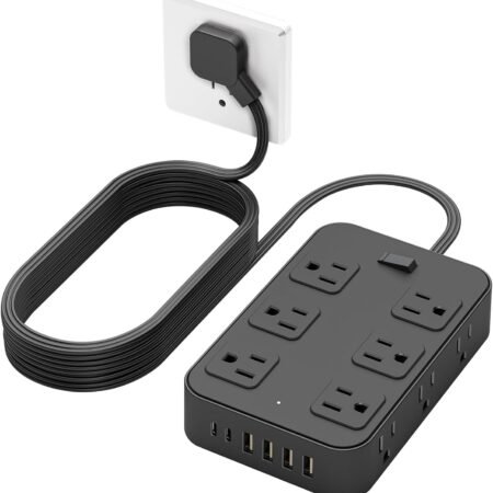 Surge-Protected Power Strip with Flat Plug