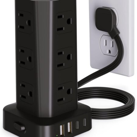 Black Vertical Surge-Protected Power Tower