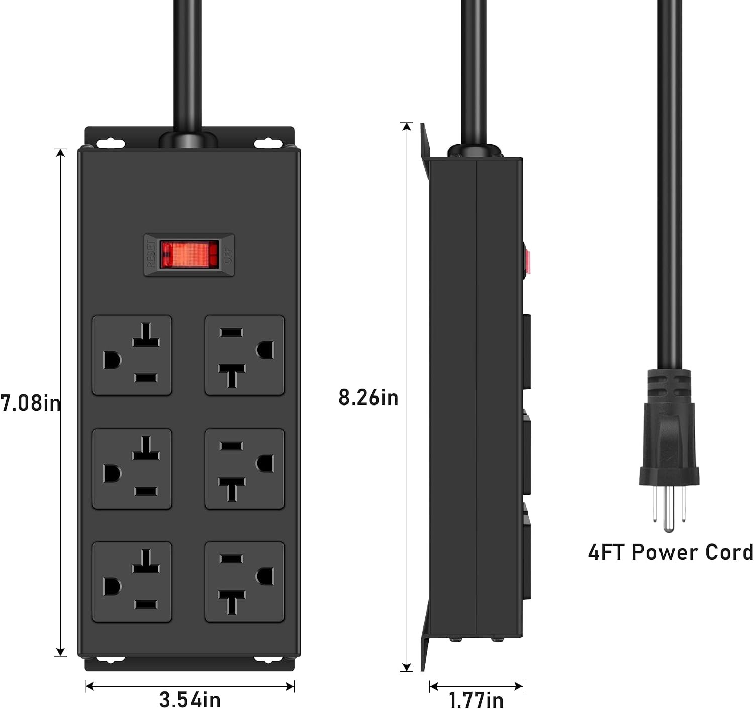Heavy-Duty 20A Metal Power Strip - Image 2