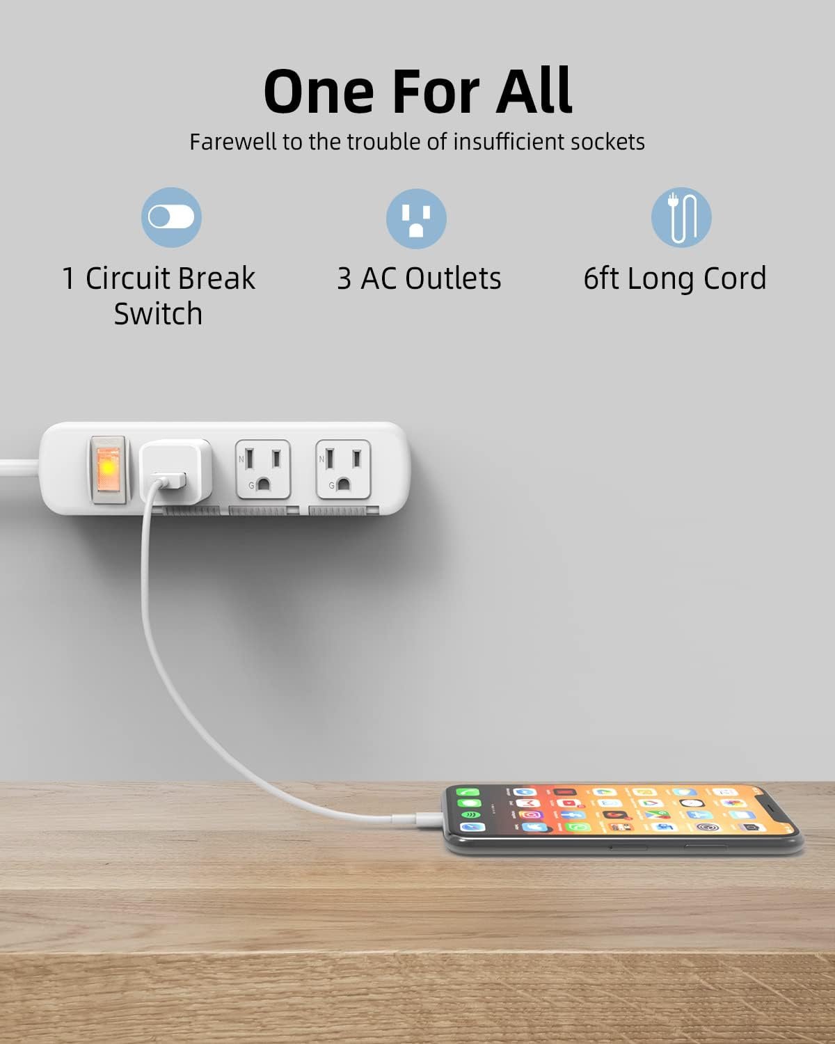 Surge-Protected Power Strip with Flat Plug - Image 2